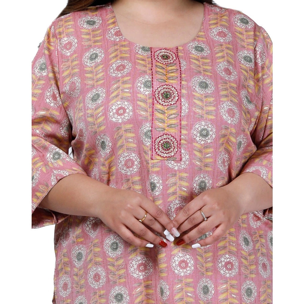 Women's Office wear Golden Foil Capsule Straight Kurti (Pink)