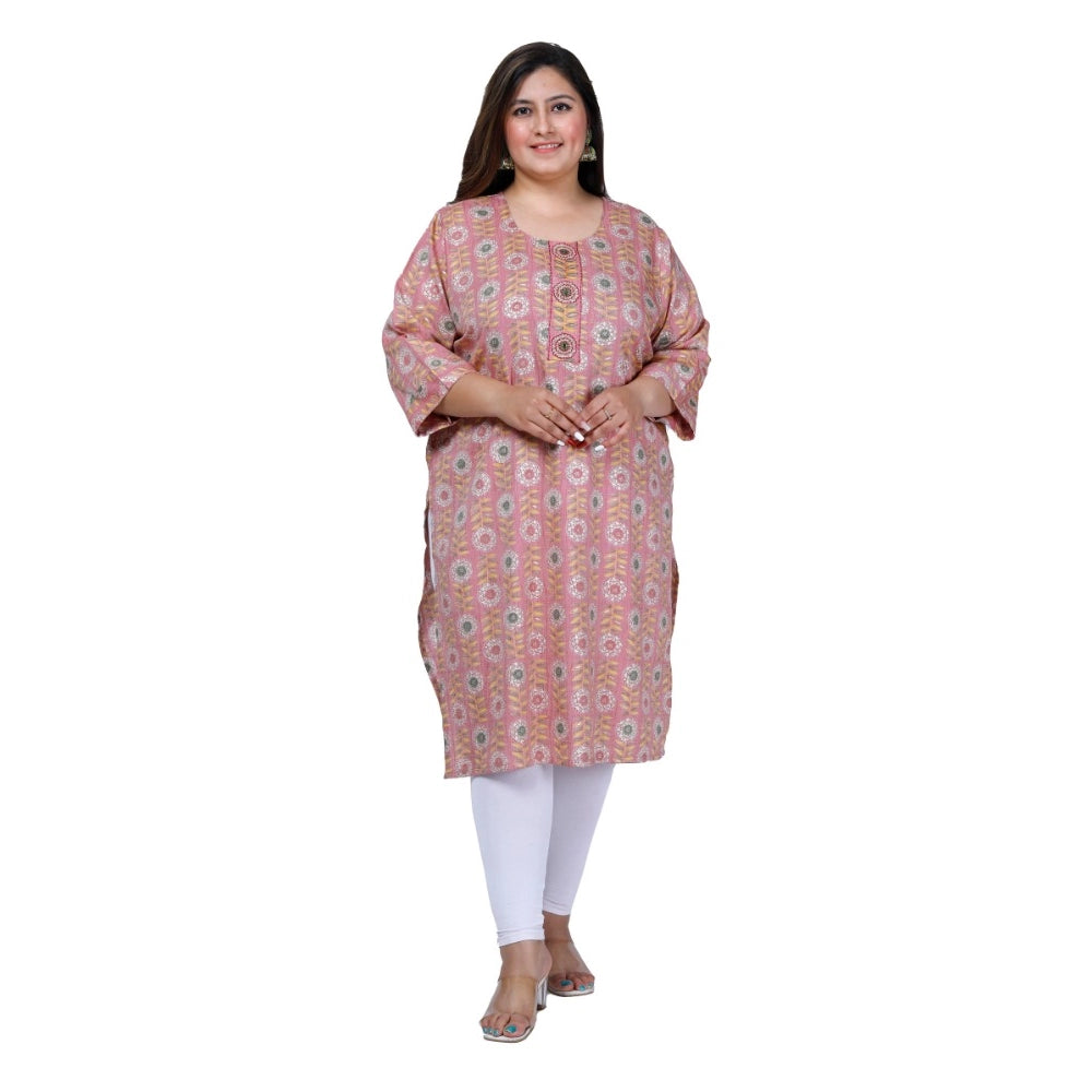 Women's Office wear Golden Foil Capsule Straight Kurti (Pink)