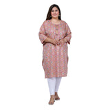 Women's Office wear Golden Foil Capsule Straight Kurti (Pink)