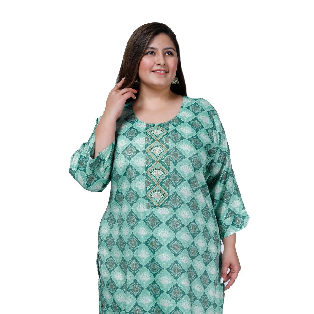 Women's Office wear Golden Foil Capsule Straight Kurti (Light Green)