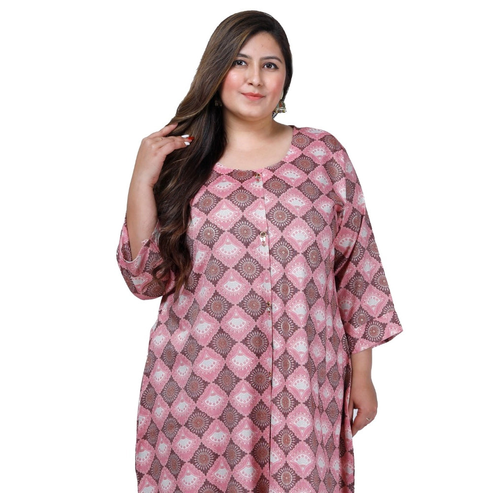 Women's Office wear Golden Foil Capsule A-Line Kurti (Pink)