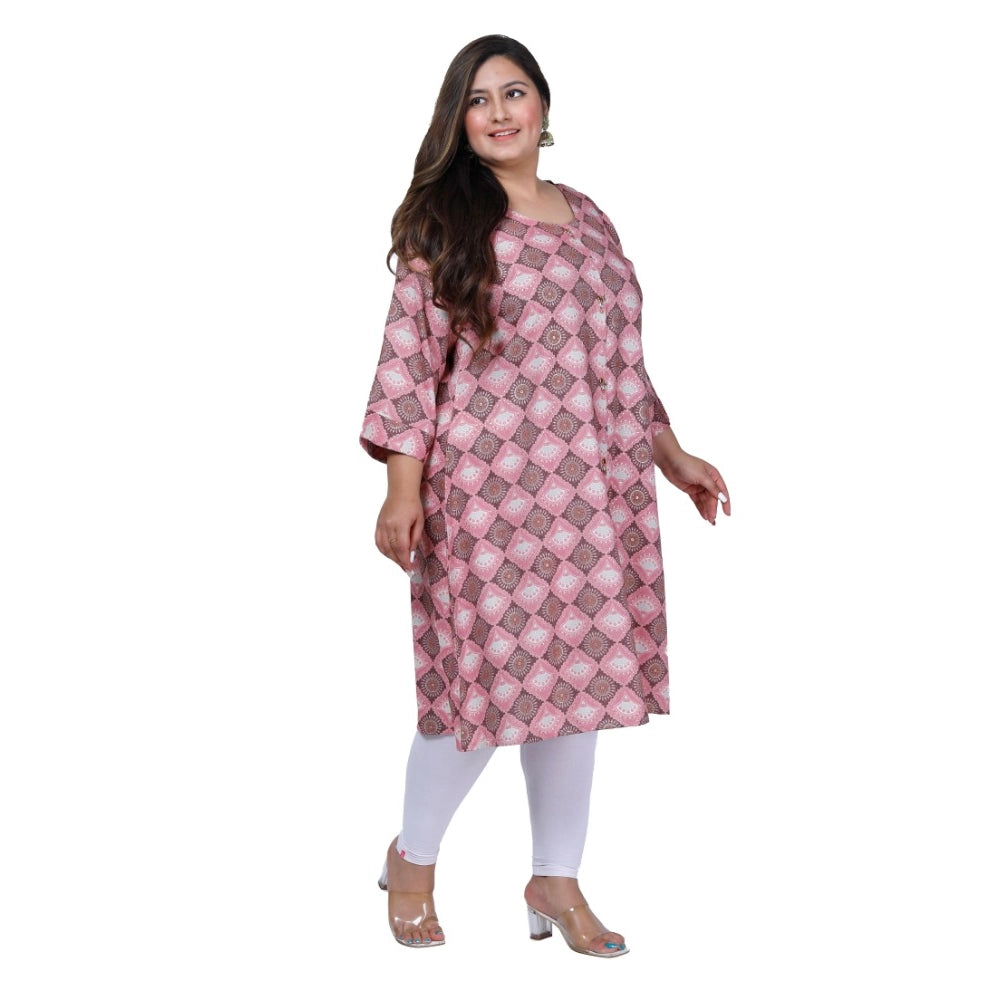 Women's Office wear Golden Foil Capsule A-Line Kurti (Pink)