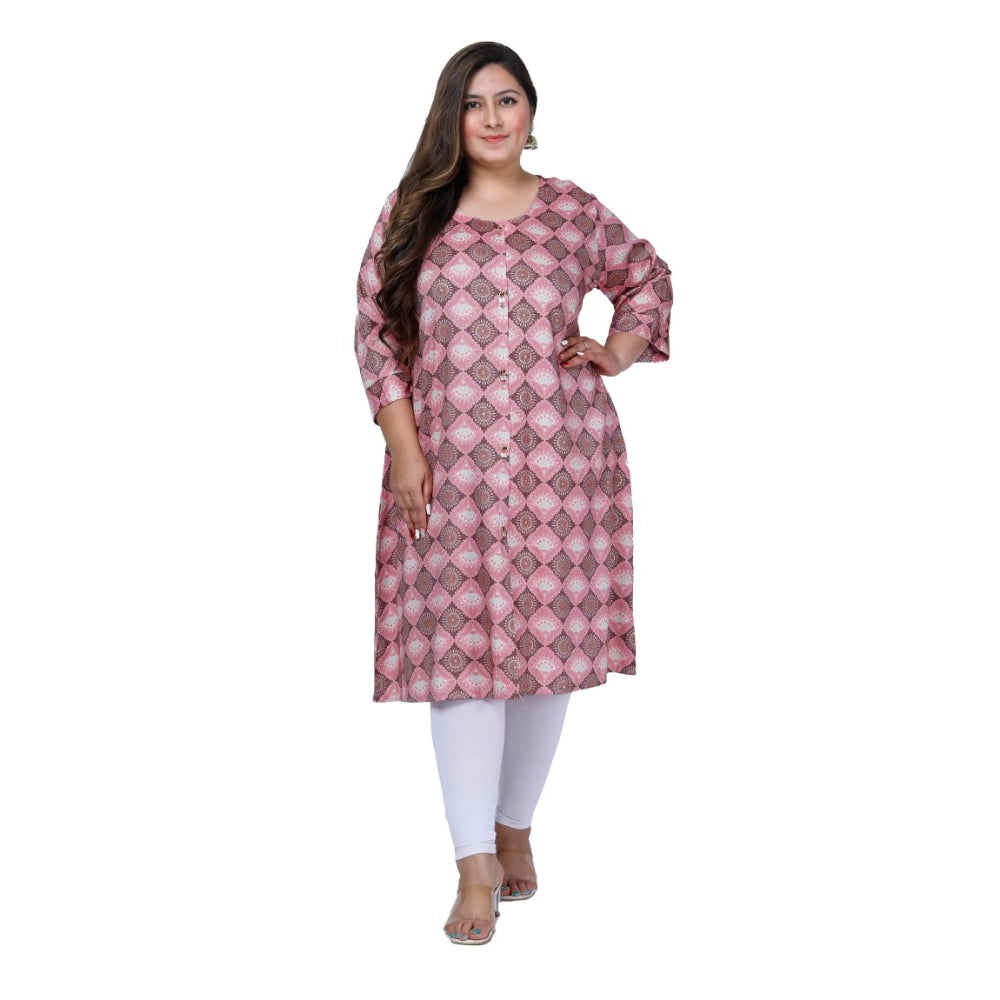 Women's Office wear Golden Foil Capsule A-Line Kurti (Pink)