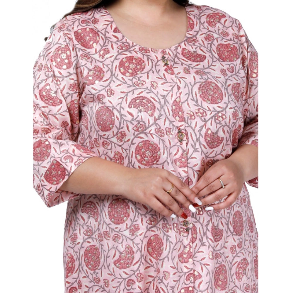 Women's Office wear Golden Foil Capsule A-Line Kurti (Light Pink)