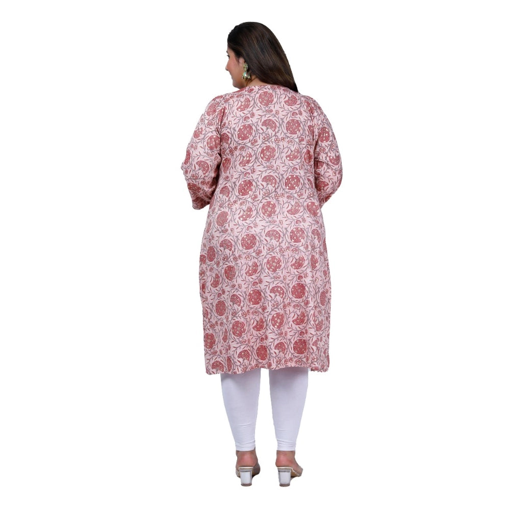 Women's Office wear Golden Foil Capsule A-Line Kurti (Light Pink)
