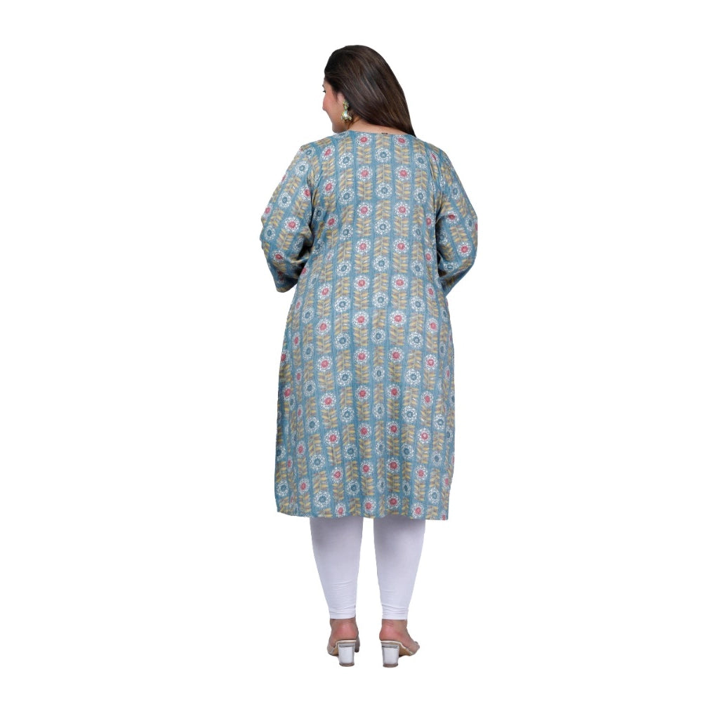 Women's Office wear Golden Foil Capsule A-Line Kurti (Light Blue)