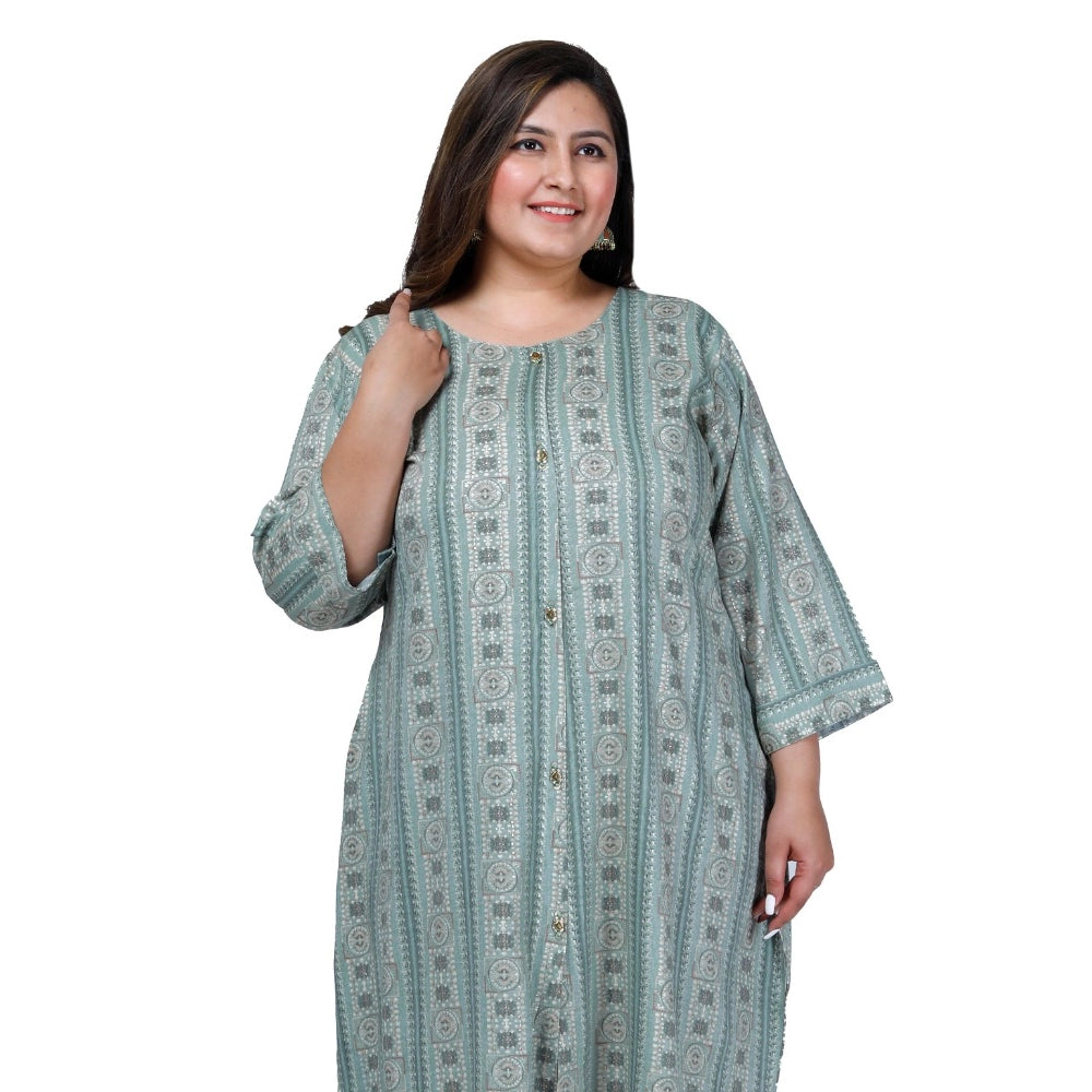 Women's Office wear Golden Foil Capsule A-Line Kurti (Light Green)