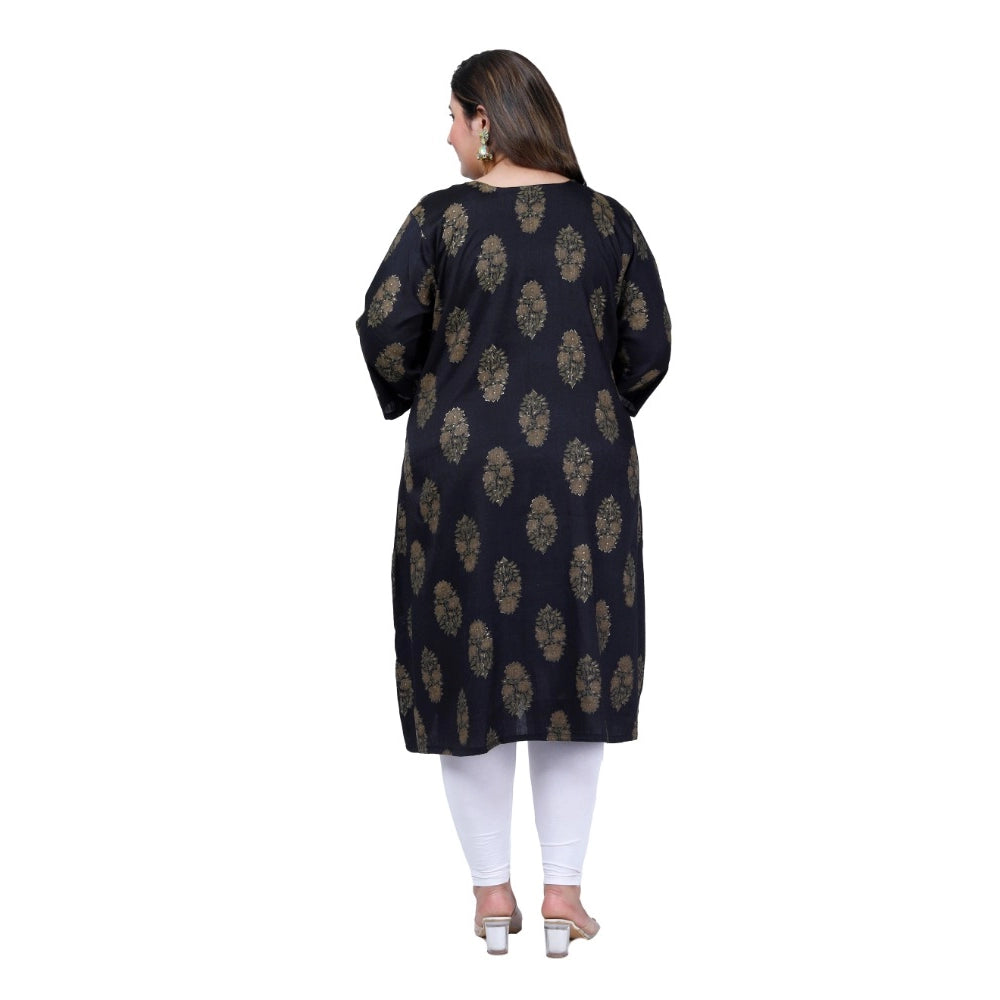 Women's Office wear Golden Foil Capsule A-Line Kurti (Black)