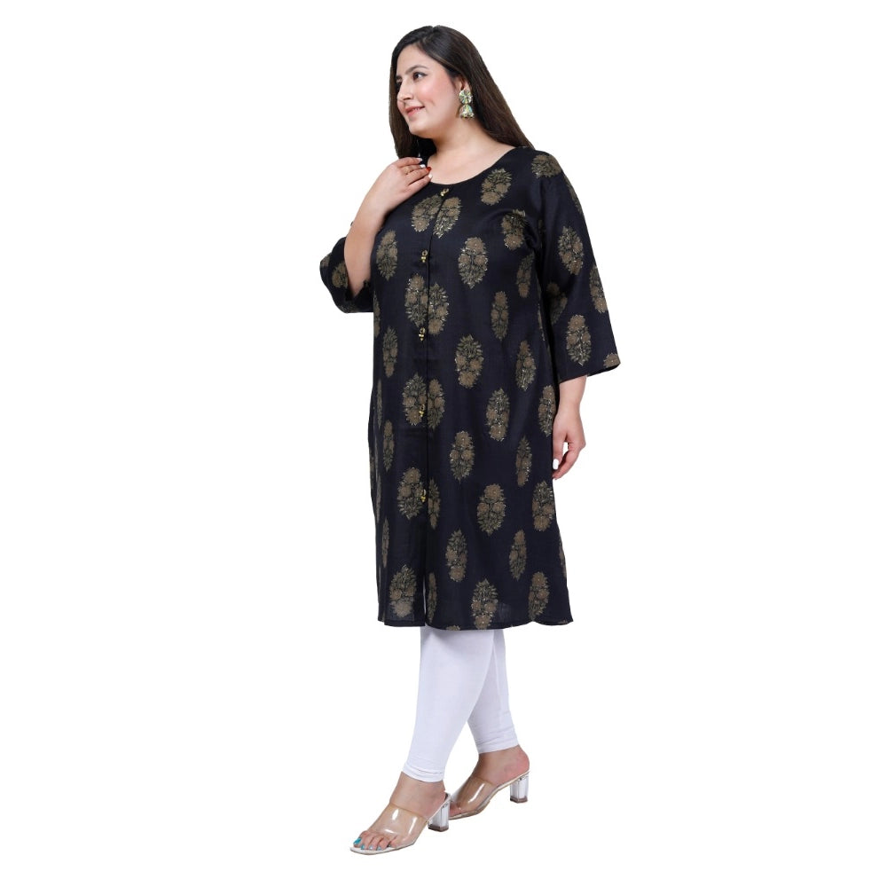 Women's Office wear Golden Foil Capsule A-Line Kurti (Black)