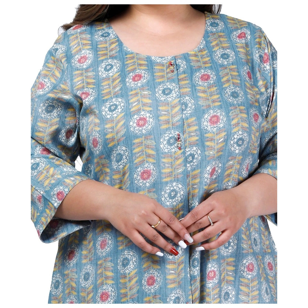 Women's Office wear Golden Foil Capsule A-Line Kurti (Light Blue)