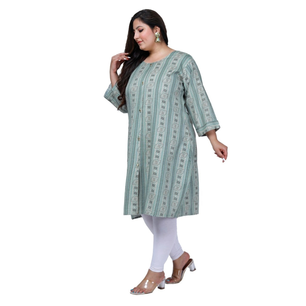 Women's Office wear Golden Foil Capsule A-Line Kurti (Light Green)
