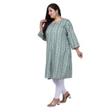 Women's Office wear Golden Foil Capsule A-Line Kurti (Light Green)