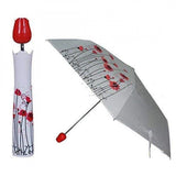 Lightweight waterproof rose umbrella with compact case, assorted designs for monsoon and summer. Waterproof canvas and plastic, foldable design with aluminum alloy ribs and frosted rubberized handle for easy carrying. Perfect size for travel, ideal for backpacks and quick-drying