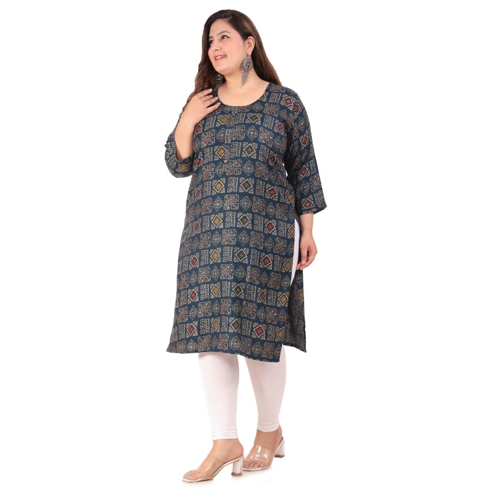 Women's Office wear Designer Printed Capsule Straight Kurti (Dark Green)
