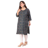 Women's Office wear Designer Printed Capsule Straight Kurti (Dark Green)