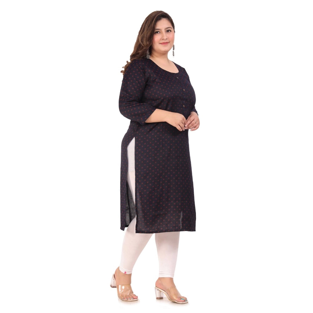 Women's Office wear Bandhni Printed Capsule Straight Kurti (Navy Blue)