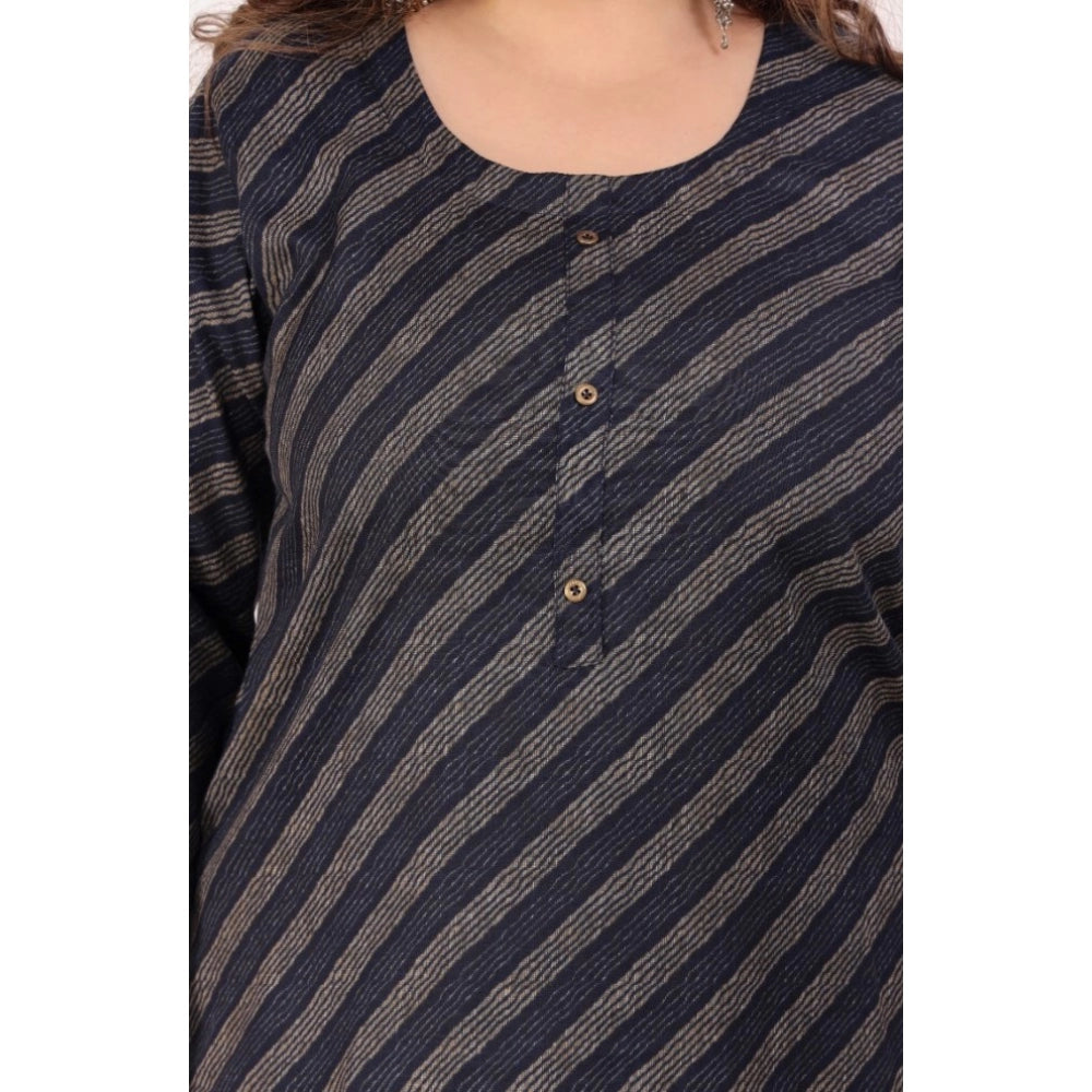 Women's Office wear Stripe Capsule Straight Kurti (Navy Blue)