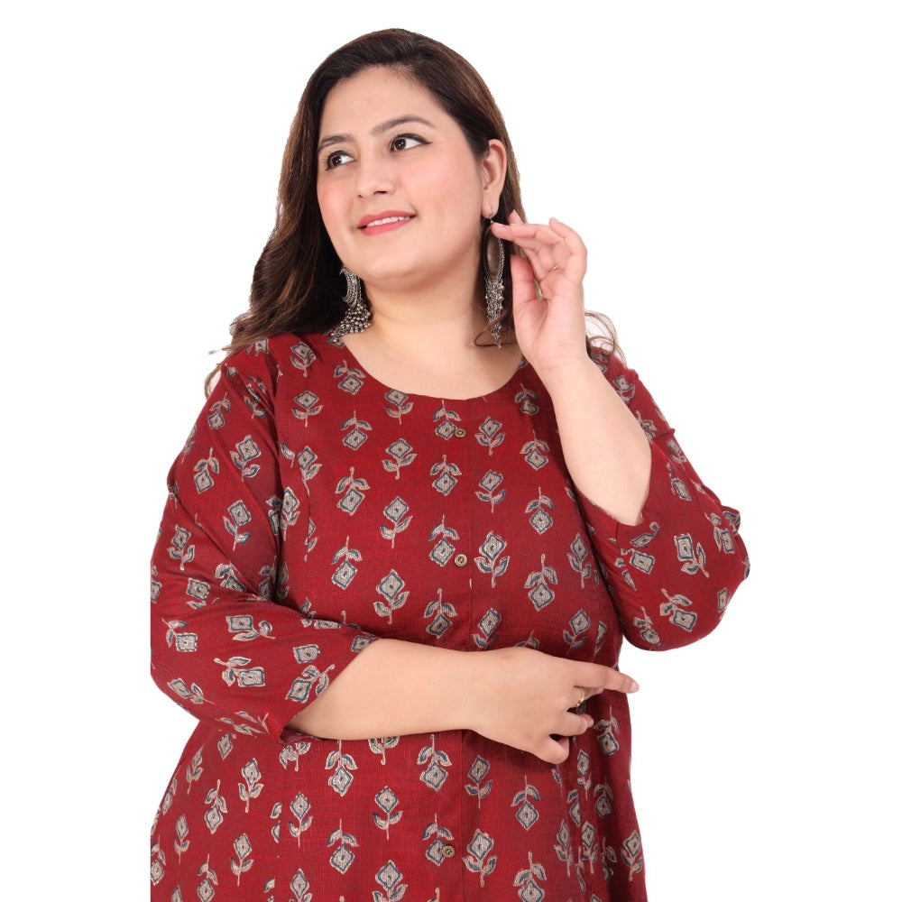 Women's Office wear Floral Printed Capsule Princess Cut Kurti (Maroon)