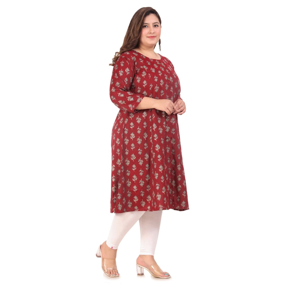 Women's Office wear Floral Printed Capsule Princess Cut Kurti (Maroon)