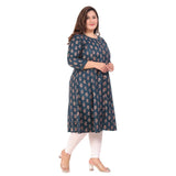 Women's Office wear Floral Printed Capsule Princess Cut Kurti (Green)