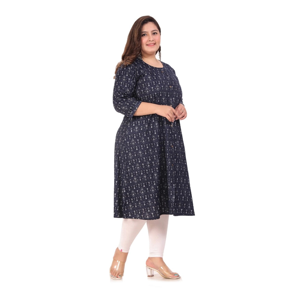 Women's Office wear Floral Printed Capsule A-Line Kurti (Navy Blue)