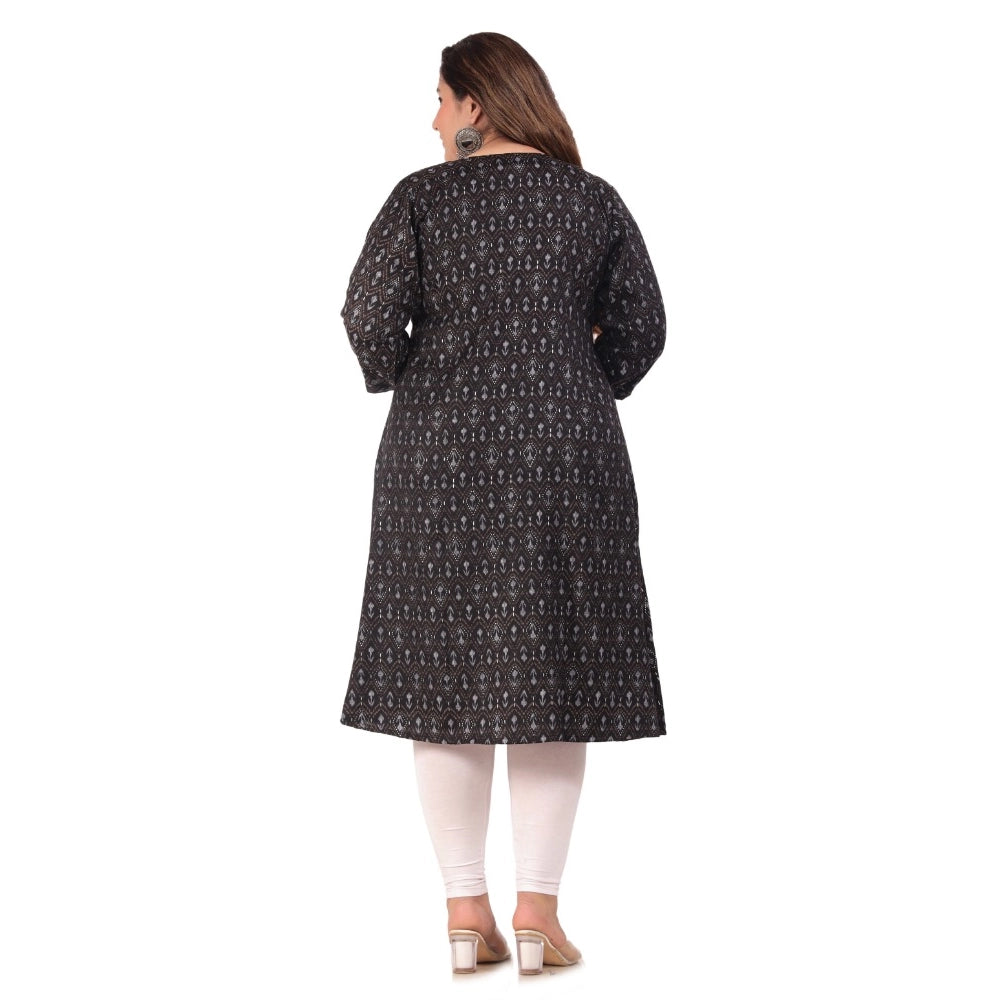 Women's Office wear Floral Printed Capsule A-Line Kurti (Black)