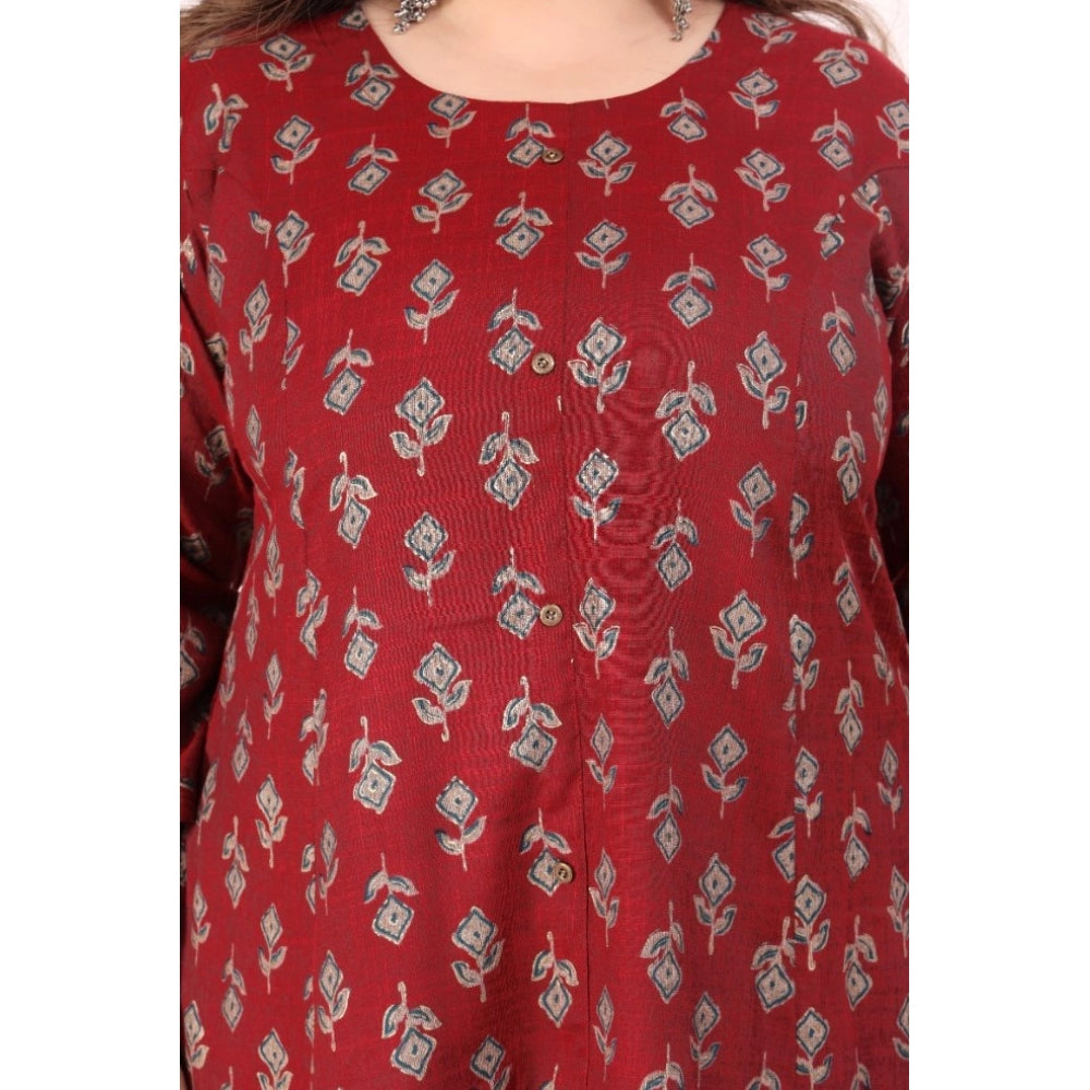 Women's Office wear Floral Printed Capsule Princess Cut Kurti (Maroon)