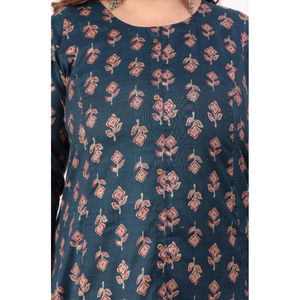 Women's Office wear Floral Printed Capsule Princess Cut Kurti (Green)