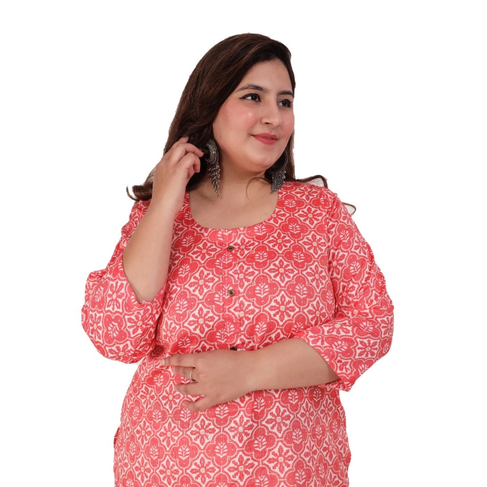 Women's Office wear Designer Printed Capsule Straight Kurti (Pink)