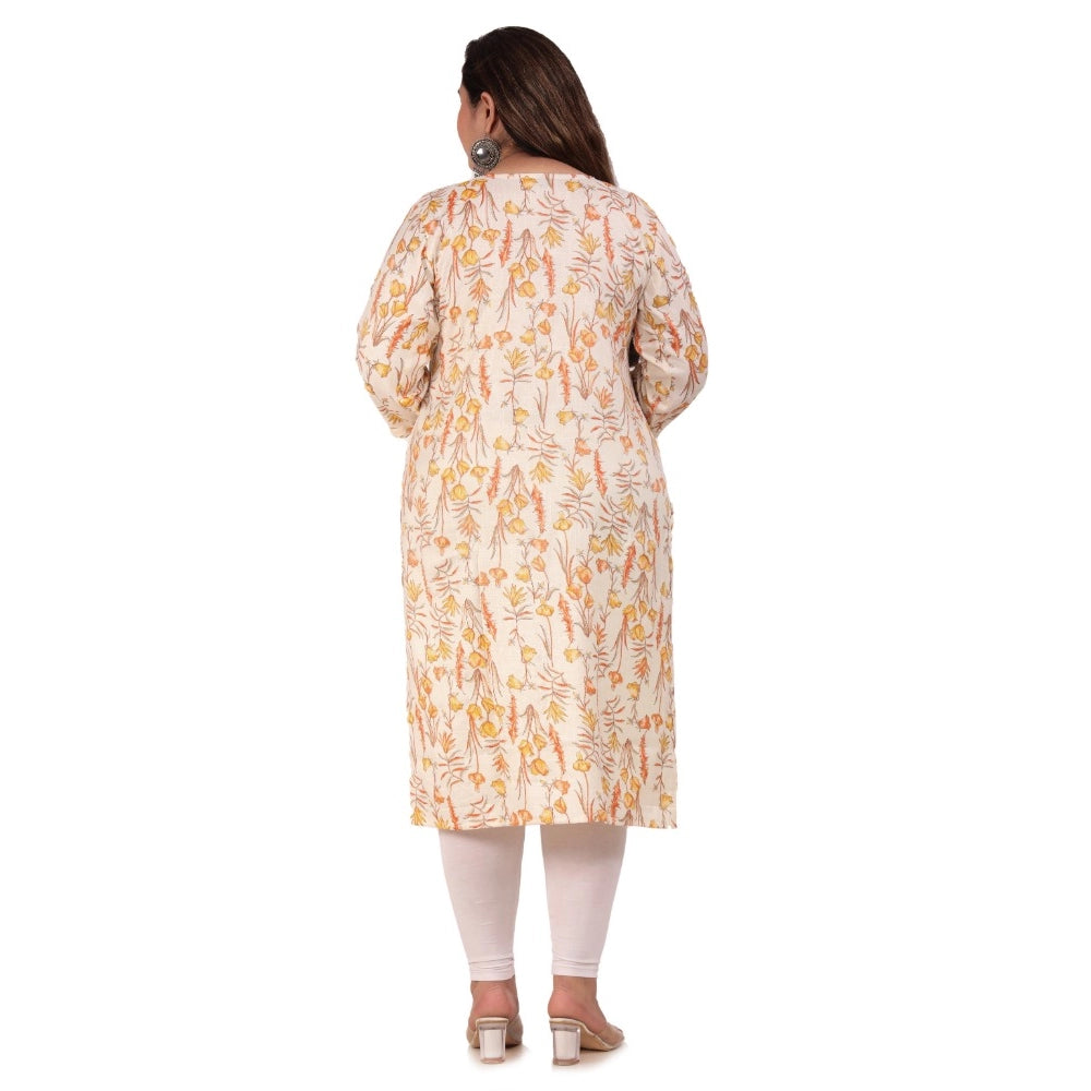 Women's Office wear Floral Printed Capsule Straight Kurti (Orange)