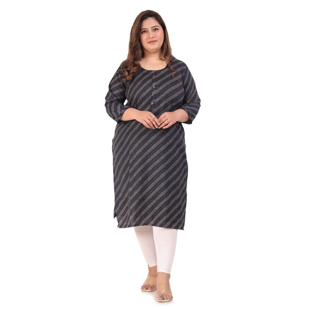 Women's Office wear Stripe Capsule Straight Kurti (Navy Blue)