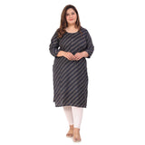 Women's Office wear Stripe Capsule Straight Kurti (Navy Blue)