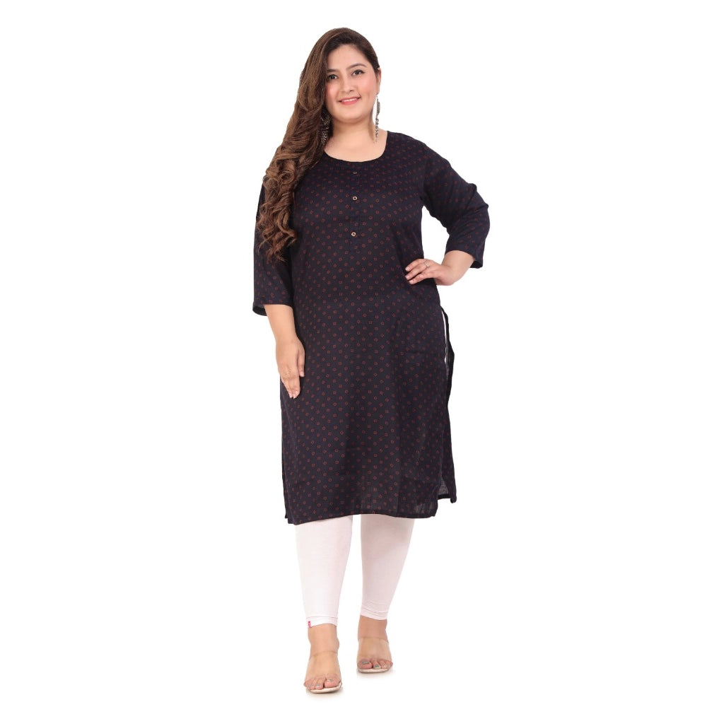 Women's Office wear Bandhni Printed Capsule Straight Kurti (Navy Blue)