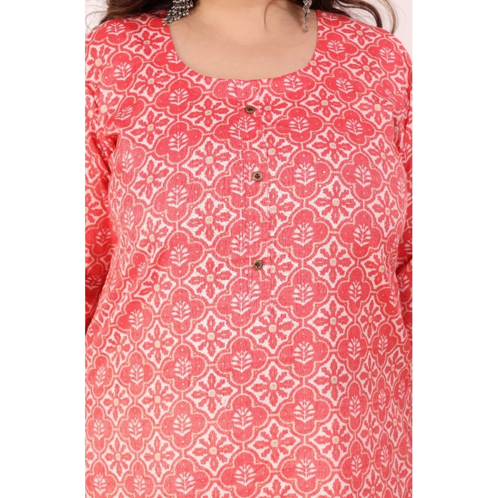 Women's Office wear Designer Printed Capsule Straight Kurti (Pink)