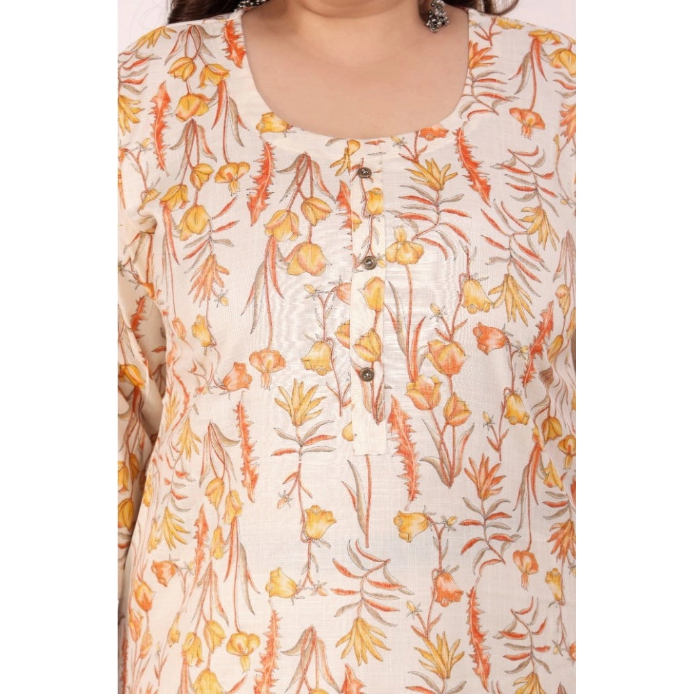 Women's Office wear Floral Printed Capsule Straight Kurti (Orange)