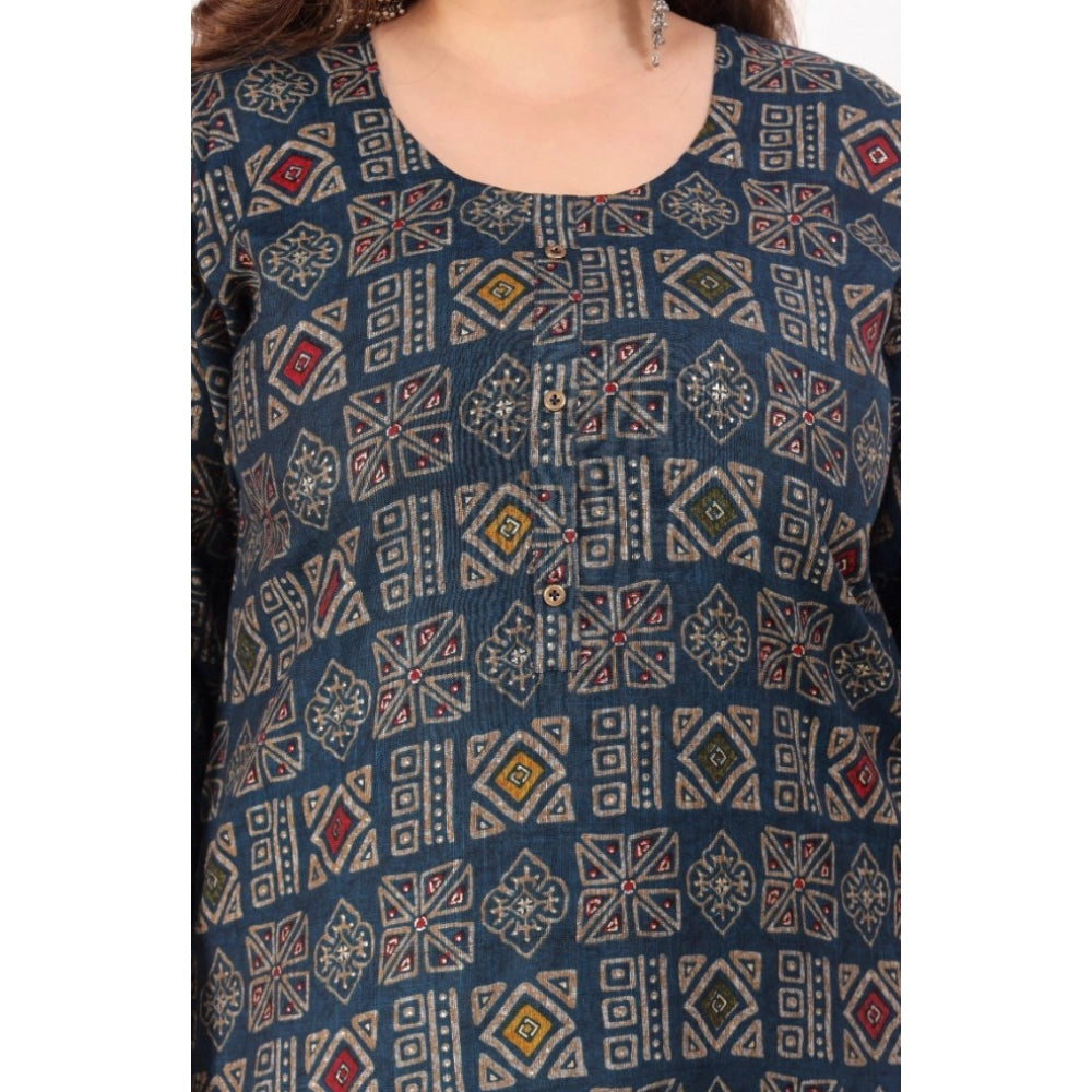 Women's Office wear Designer Printed Capsule Straight Kurti (Dark Green)