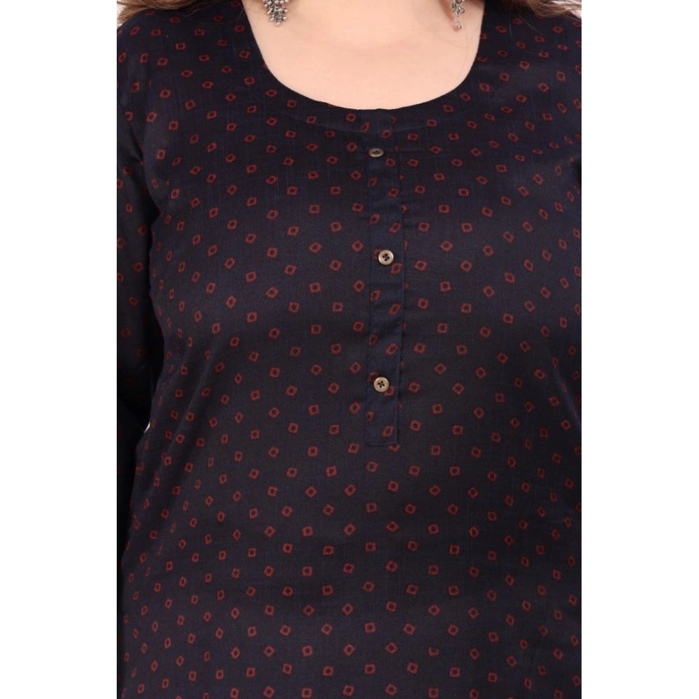 Women's Office wear Bandhni Printed Capsule Straight Kurti (Navy Blue)