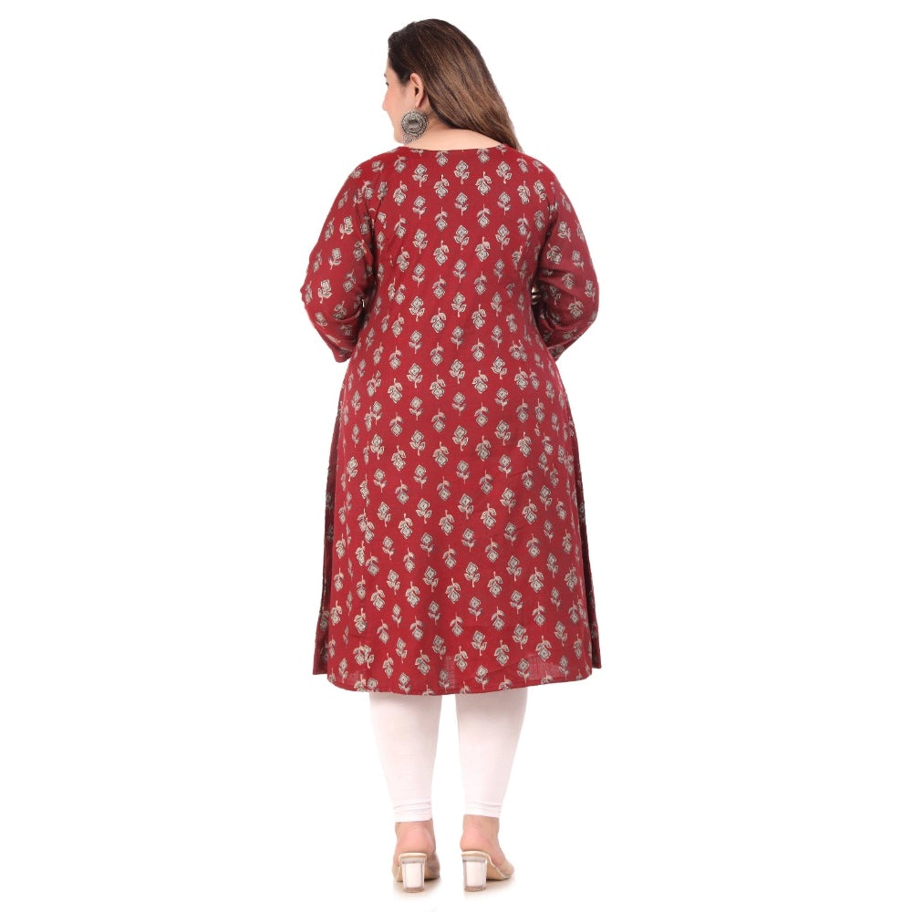 Women's Office wear Floral Printed Capsule Princess Cut Kurti (Maroon)