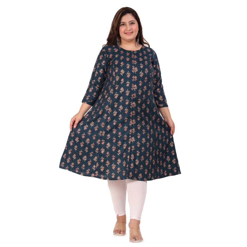 Women's Office wear Floral Printed Capsule Princess Cut Kurti (Green)