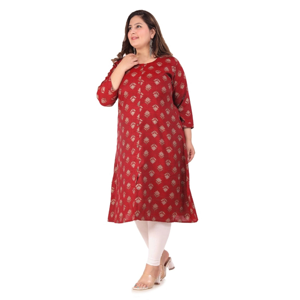 Women's Office wear Floral Printed Capsule A-Line Kurti (Maroon)