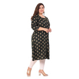 Women's Office wear Floral Printed Capsule A-Line Kurti (Green)