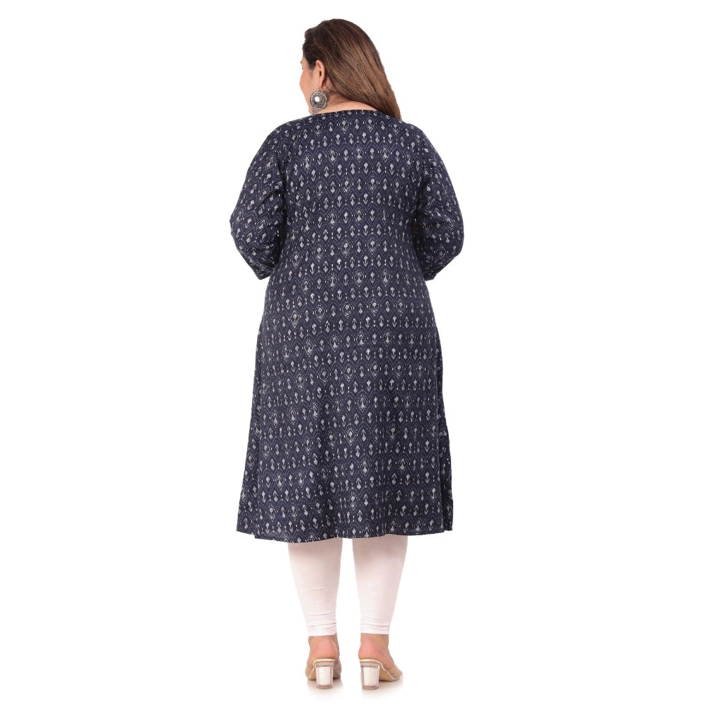 Women's Office wear Floral Printed Capsule A-Line Kurti (Navy Blue)