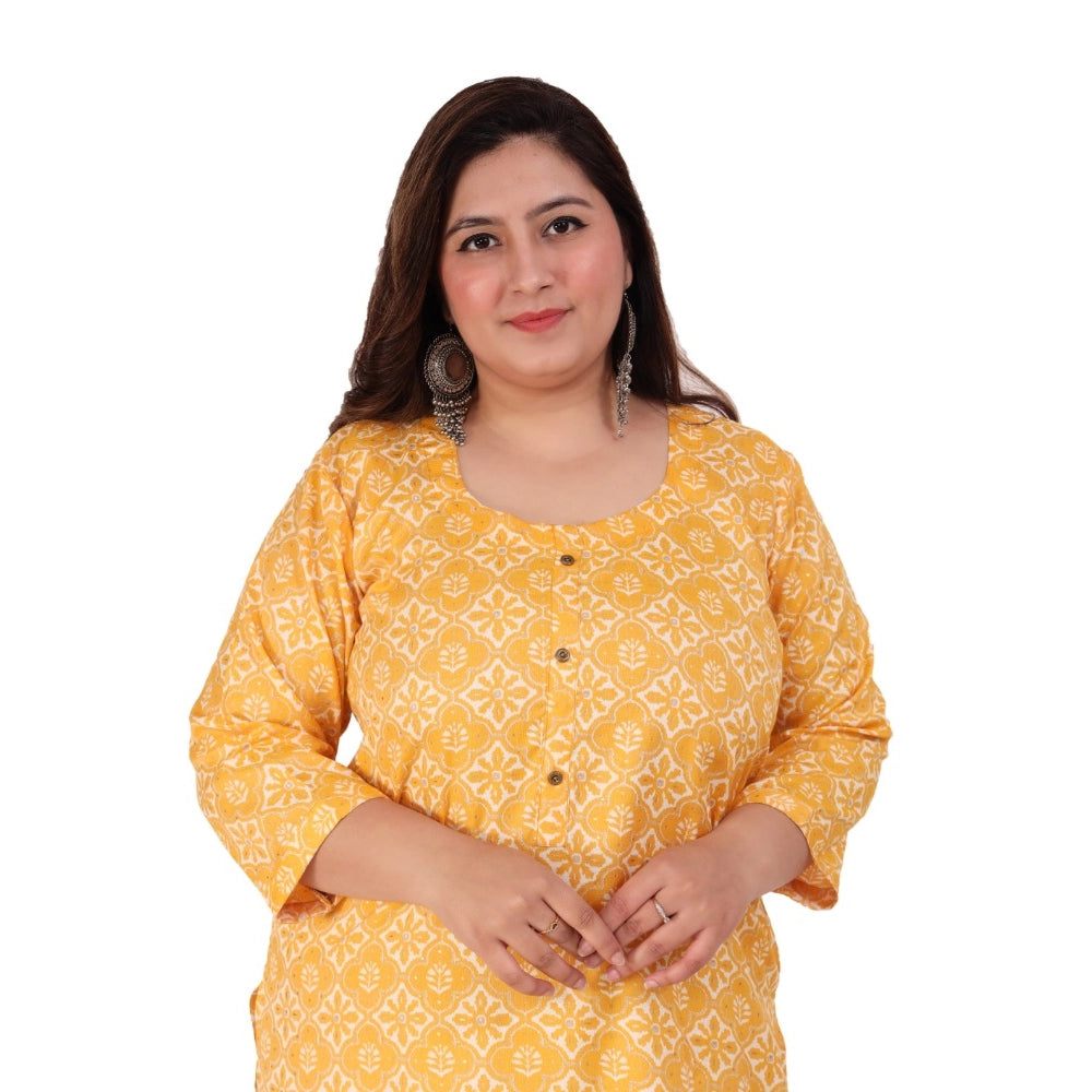 Women's Office wear Designer Printed Capsule Straight Kurti (Yellow)