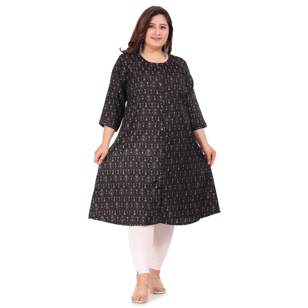 Women's Office wear Floral Printed Capsule A-Line Kurti (Black)