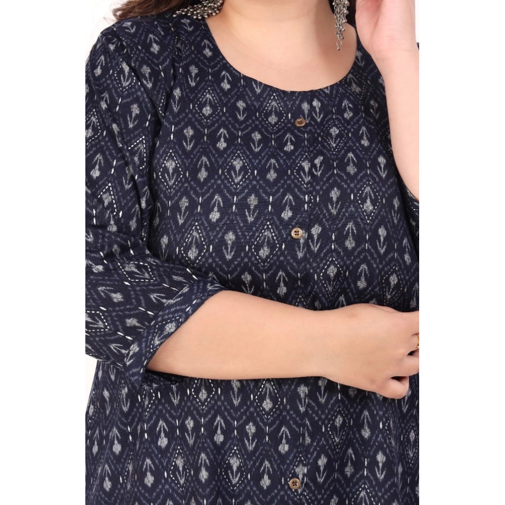 Women's Office wear Floral Printed Capsule A-Line Kurti (Navy Blue)