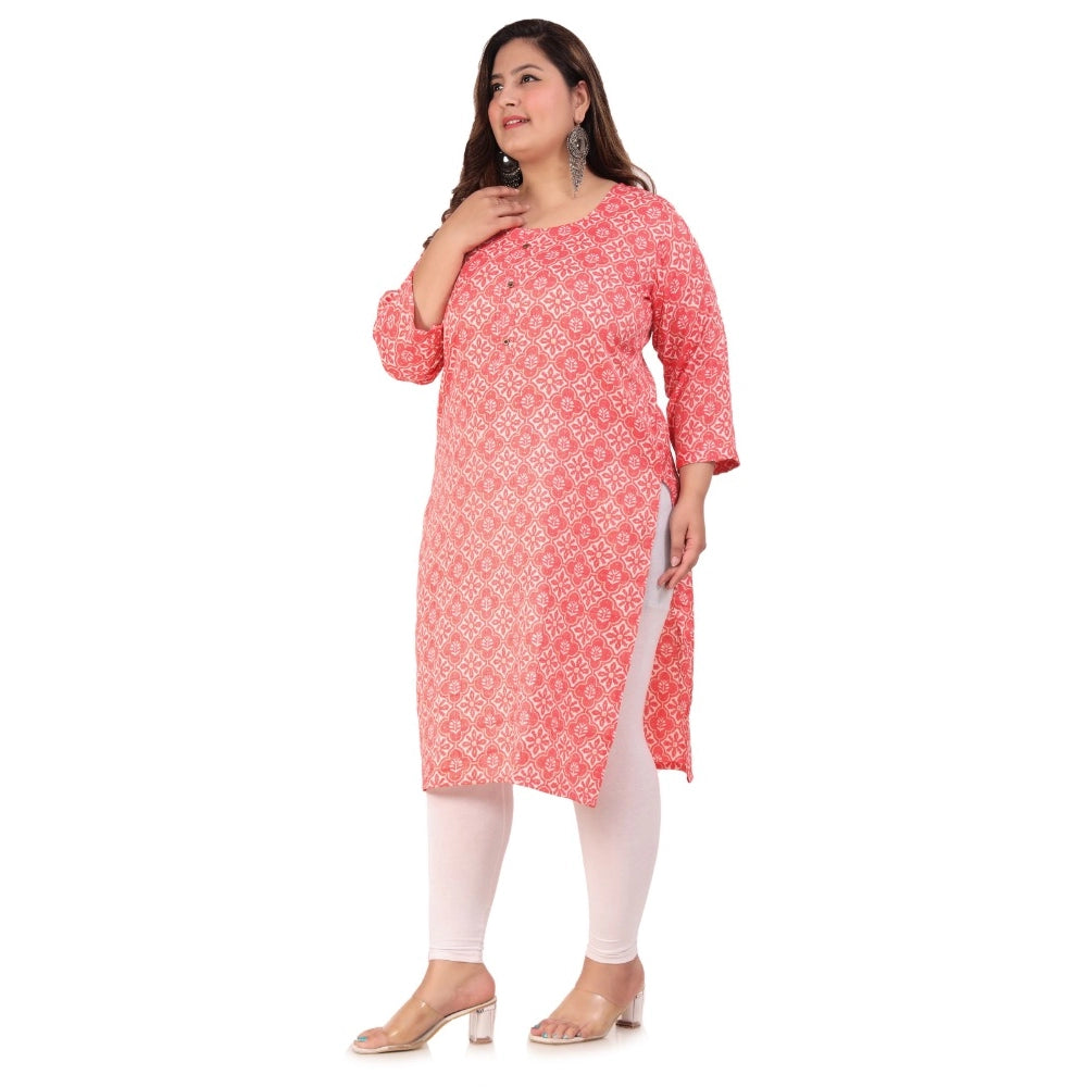 Women's Office wear Designer Printed Capsule Straight Kurti (Pink)
