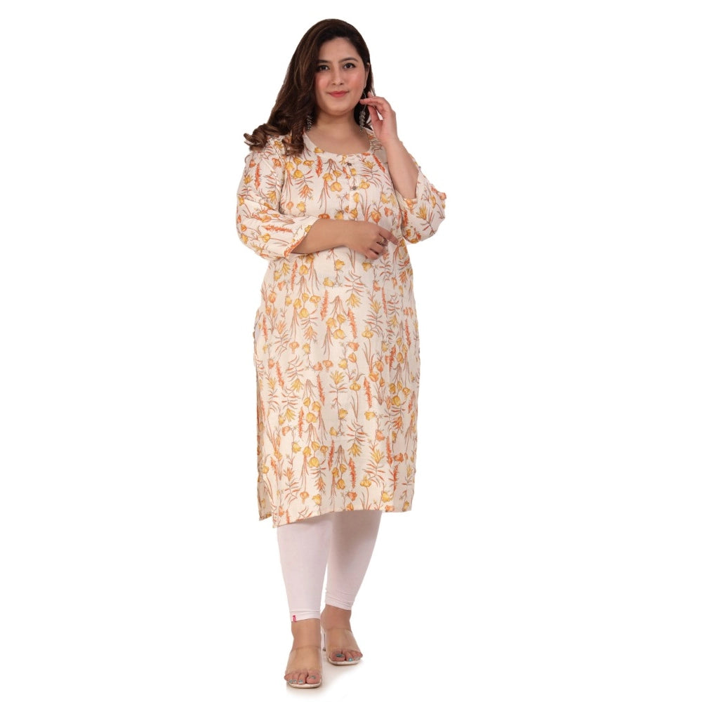 Women's Office wear Floral Printed Capsule Straight Kurti (Orange)