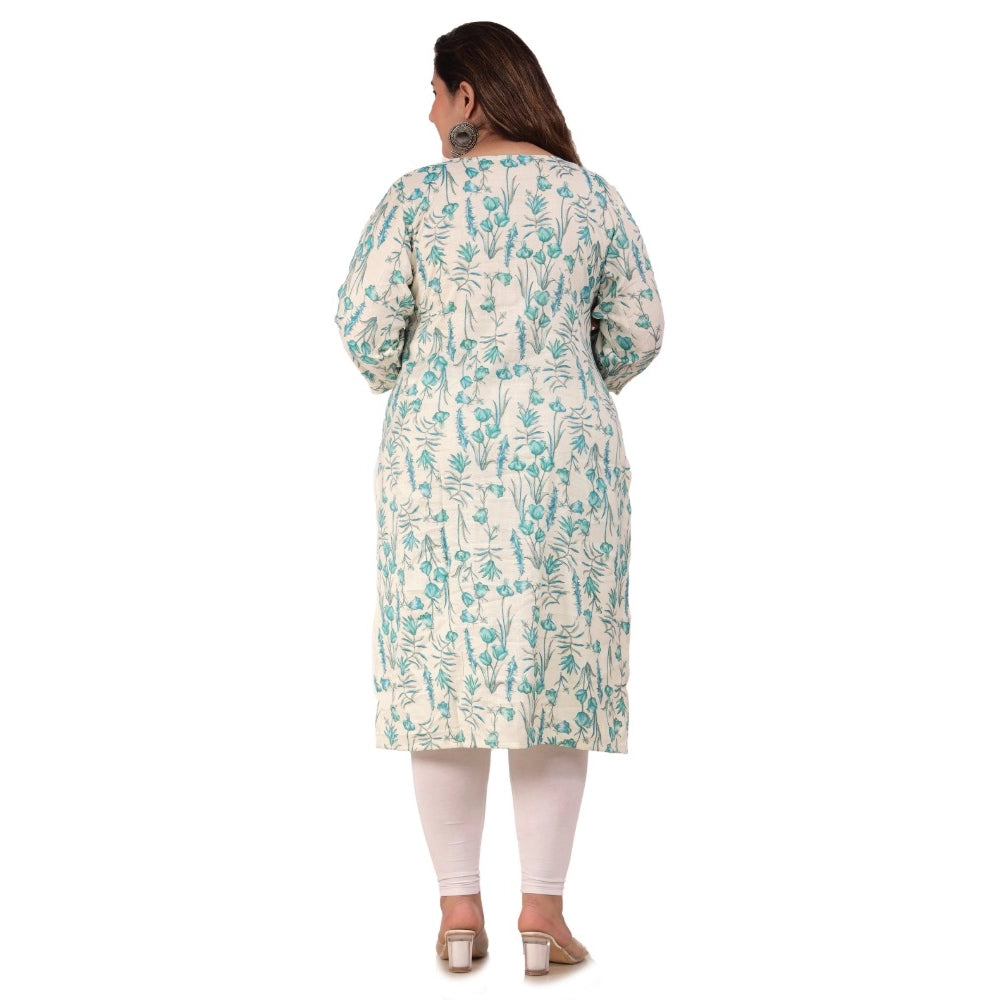 Women's Office wear Floral Printed Capsule Straight Kurti (Light Green)