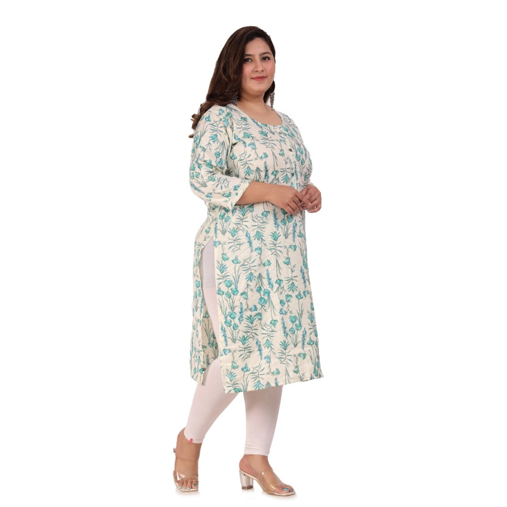 Women's Office wear Floral Printed Capsule Straight Kurti (Light Green)