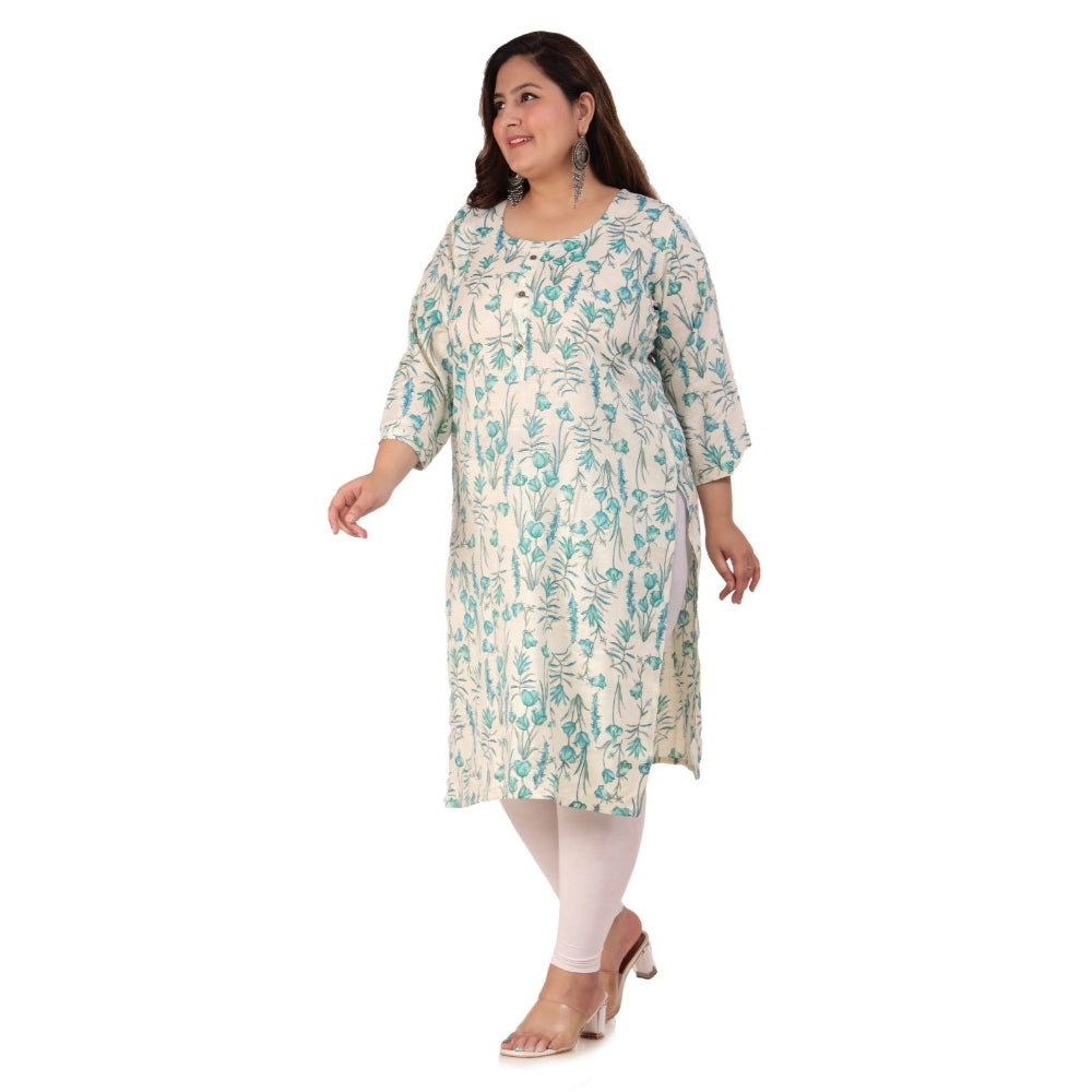Women's Office wear Floral Printed Capsule Straight Kurti (Light Green)